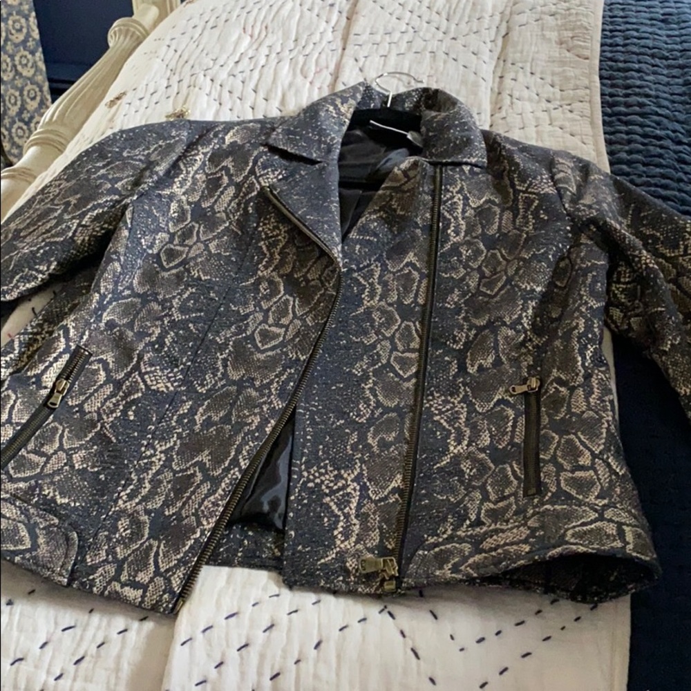 Metallic snake print moto jacket never worn